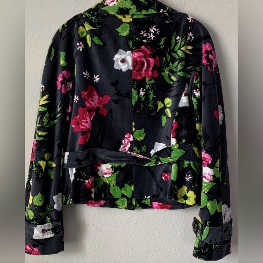 Vintage Carlisle Black Floral Cropped Pea Coat with Pink & Green Accents video - Picture 5 of 13